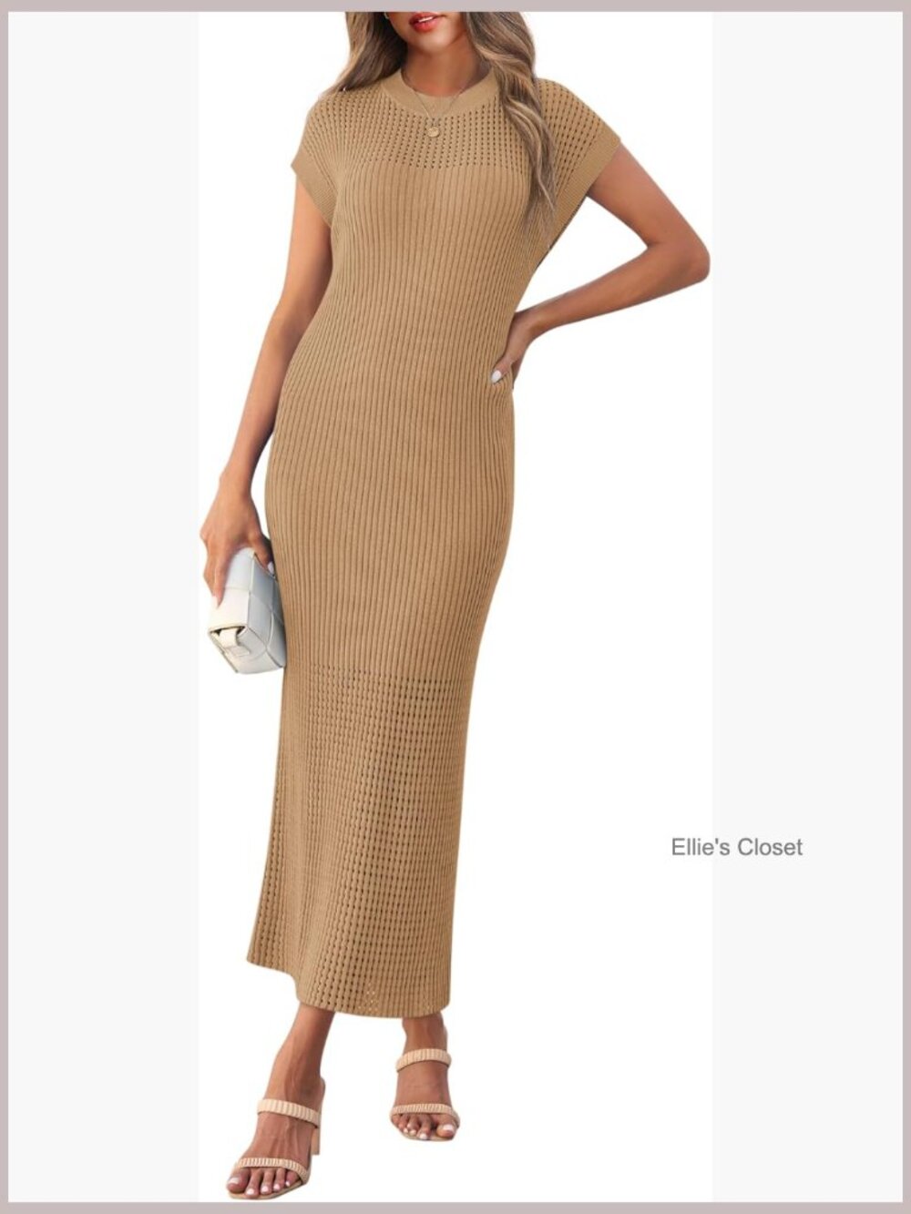 Ribbed Knit Maxi Dress Cap Sleeve Crewneck Casual Summer Sweater Dress